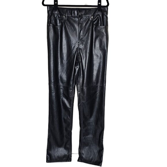 Gap 12T Tall Black Cheeky Straight High Rise Faux Leather Pants Biker 90s Vegan - Picture 1 of 5